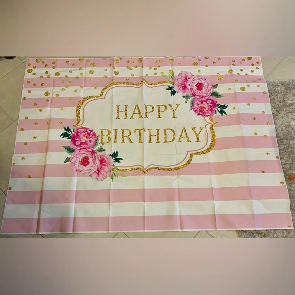 NIBag Oversized 7’(w) x 5’(h) Vinyl Happy Birthday Backdrop Banner
